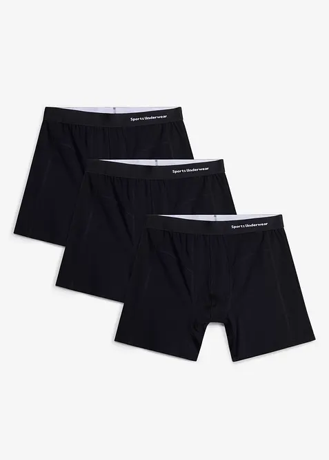 Boxershorts eng, mittellang mit Bio-Baumwolle (3er Pack) in schwarz - bonprix