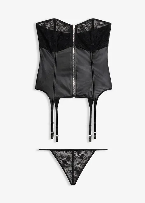 Corsage mit Strapshaltern und String (2-tlg.Set) in schwarz von vorne - bonprix