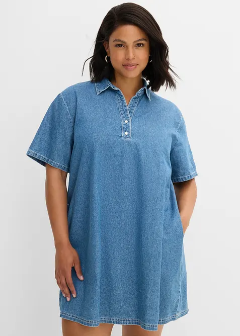 Oversize Jeanskleid aus Bio-Baumwolle in blau von vorne (Totalaufnahme) - bonprix