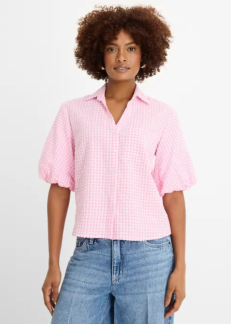 Bluse aus reiner Baumwolle in rosa von vorne (im Anschnitt) - bonprix
