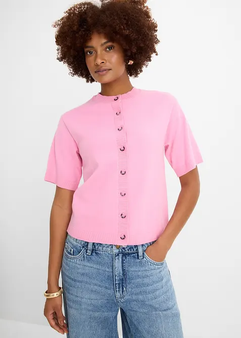 Feinstrickjacke in rosa von vorne (im Anschnitt) - bonprix