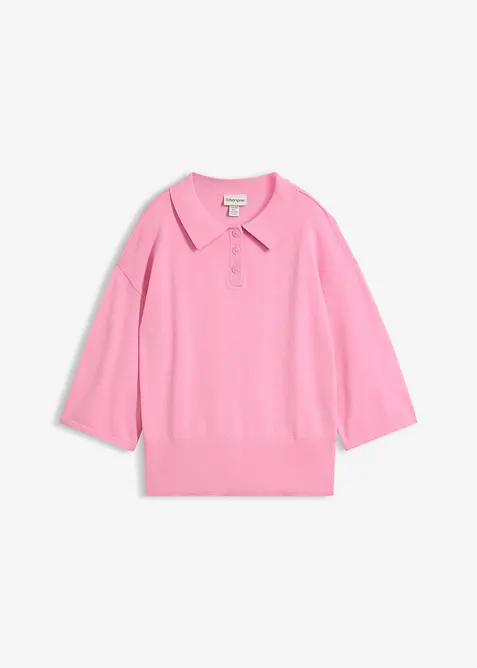 Polo-Pullover aus Baumwoll-Mix in rosa von vorne - bonprix