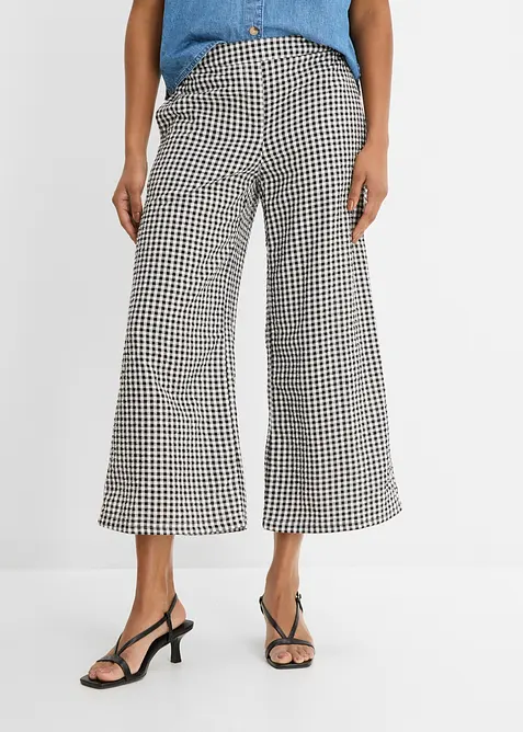 Seersucker-Schlupfhose aus reiner Baumwolle in schwarz von vorne - bonprix