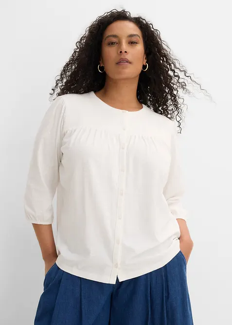 Flammgarn-Shirtbluse aus reiner Bio-Baumwolle in weiß von vorne (im Anschnitt) - bonprix
