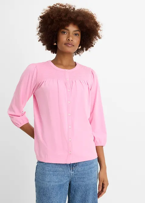Flammgarn-Shirtbluse aus reiner Bio-Baumwolle in rosa von vorne (im Anschnitt) - bonprix