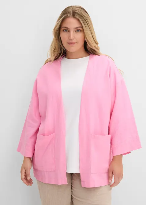 Kimono-Bluse aus Leinen-Viskose-Mix in rosa von vorne (im Anschnitt) - bonprix