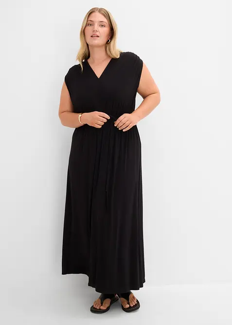 Jersey-Maxikleid aus Viskose-Mix in schwarz von vorne (Totalaufnahme) - bonprix