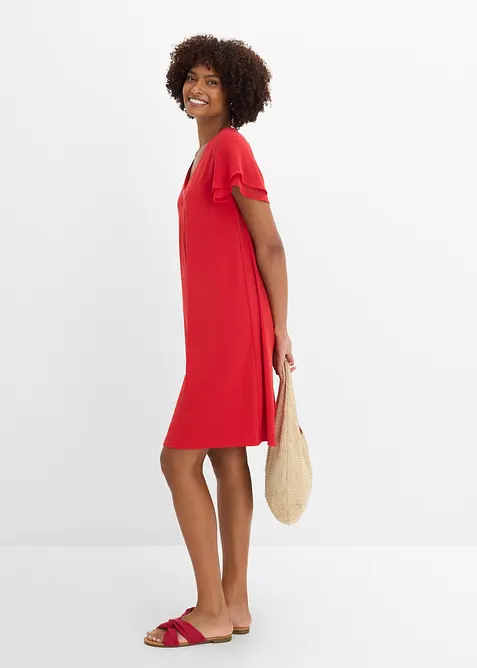 Shirtkleid mit Chiffonärmeln in rot im Look von vorne (Totalaufnahme) - bonprix
