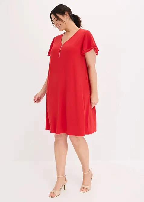 Shirtkleid mit Chiffonärmeln in rot von vorne (Totalaufnahme) - bonprix