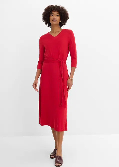 Viskose Jerseykleid in rot von vorne (Totalaufnahme) - bonprix