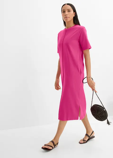 Jerseykleid aus reiner Bio-Baumwolle in pink im Look von vorne (Totalaufnahme) - bonprix