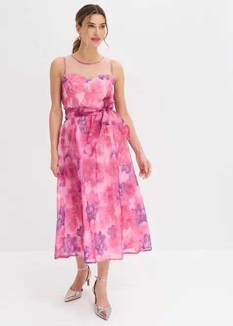 Midikleid aus zartem Tüll in pink im Look von vorne (Totalaufnahme) - bonprix