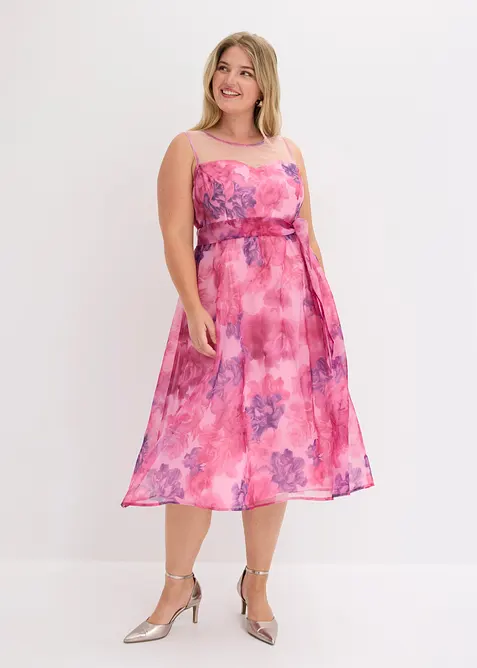 Midikleid aus zartem Tüll in pink von vorne (Totalaufnahme) - bonprix