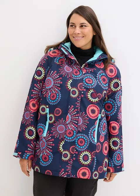 wasserdichte 3 in 1 Funktions-Jacke mit Kapuze in blau von vorne (im Anschnitt) - bonprix
