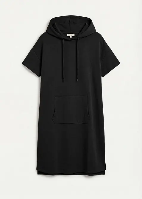 Sweatkleid mit Kapuze aus Baumwoll-Mix in schwarz von vorne - bonprix