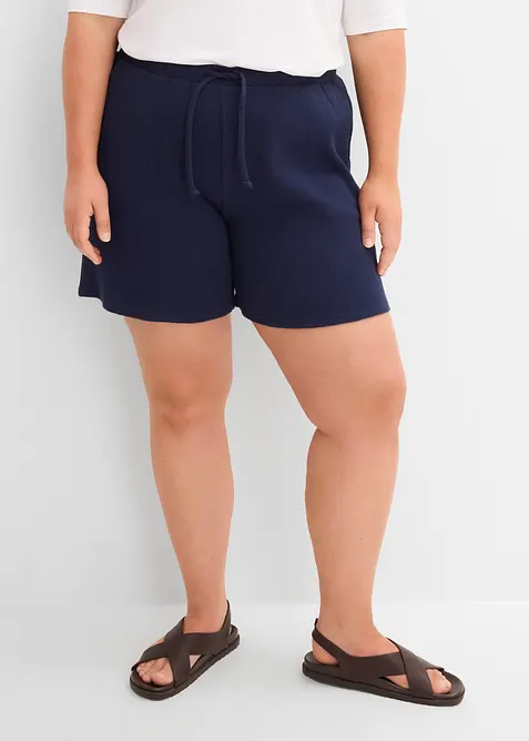 Strukturshorts aus reiner Baumwolle in blau von vorne - bonprix