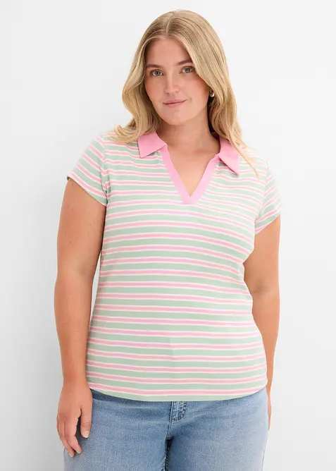 Ripp-Poloshirt aus reiner Bio-Baumwolle in grün von vorne (im Anschnitt) - bonprix