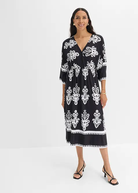Jerseykleid aus softem Viskose-Mix in schwarz von vorne (Totalaufnahme) - bonprix
