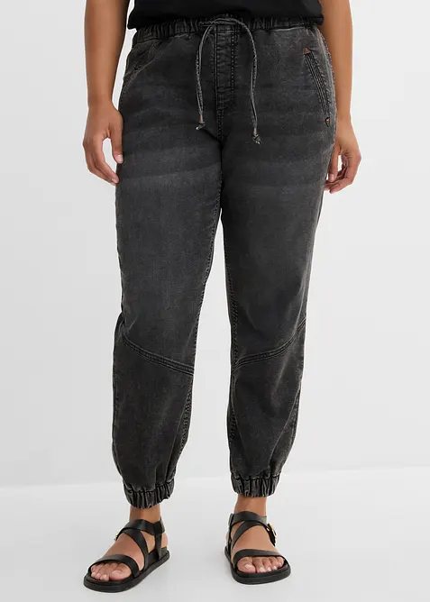 Jogg Jeans Mid Waist, stretch in schwarz von vorne - bonprix