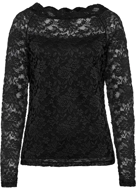 Langarmshirt mit Spitze in schwarz - bonprix