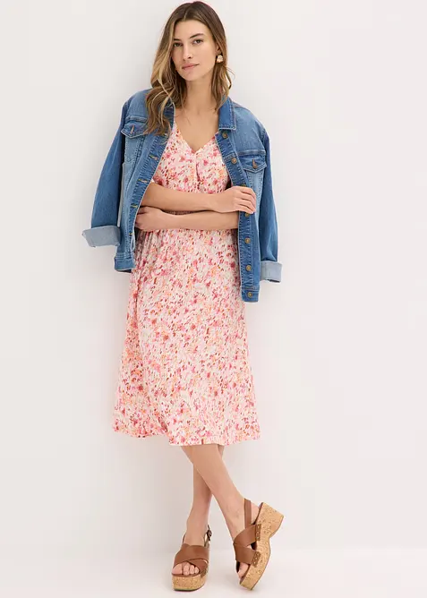 Jerseykleid aus fließender Viskose in weiß im Look von vorne (Totalaufnahme) - bonprix