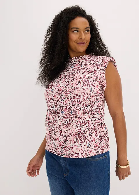 Shirt aus strukturiertem Crêpe in weiß von vorne (im Anschnitt) - bonprix