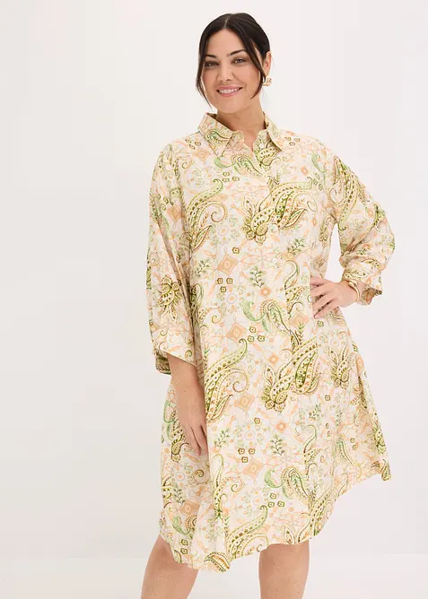 Hemdblusenkleid aus fließender Viskose in beige von vorne (Totalaufnahme) - bonprix