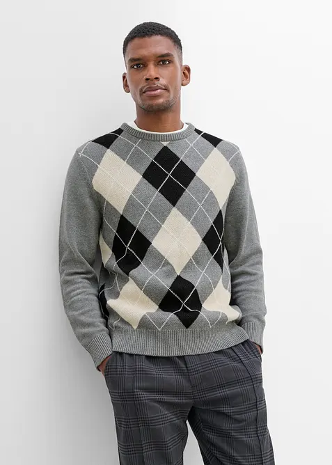 Pullover aus reiner Baumwolle in grau von vorne (im Anschnitt) - bonprix