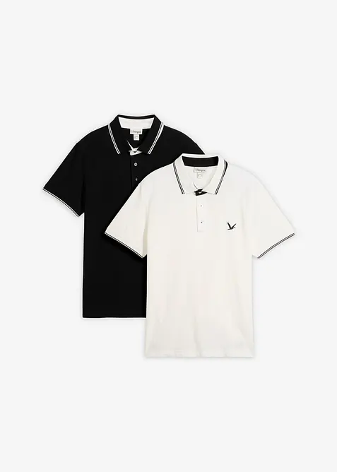 Poloshirt aus robustem Piqué (2er Pack) in schwarz von vorne - bonprix