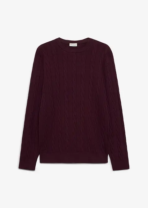 Feinstrickpullover mit Zopfmuster, Slim Fit in rot von vorne - bonprix