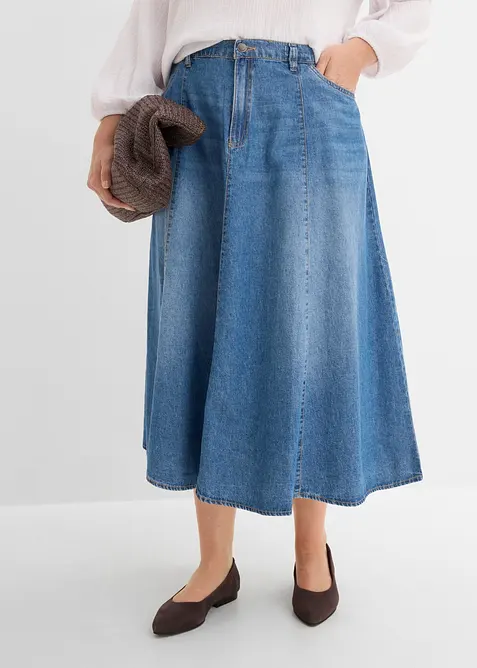 Leichter Jeansrock mit verstellbarem Bund in blau von vorne - bonprix