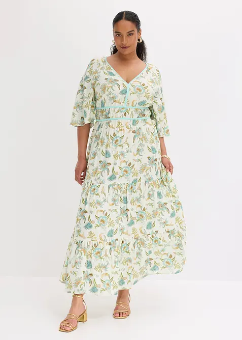 Maxikleid aus fließender Viskose in beige von vorne (Totalaufnahme) - bonprix