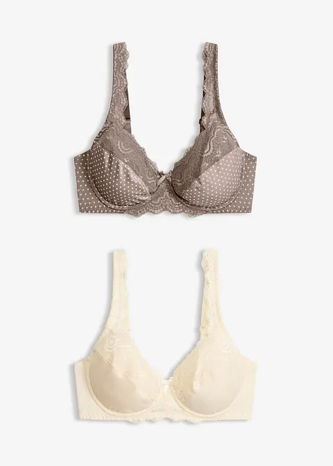 Bügel-BH mit zarter Spitze (2er Pack) in beige von vorne - bonprix