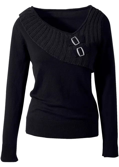 Feinstrickpullover aus Baumwoll-Mix in schwarz - bonprix