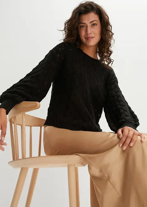 Ajour-Pullover in schwarz von vorne (im Anschnitt) - bonprix