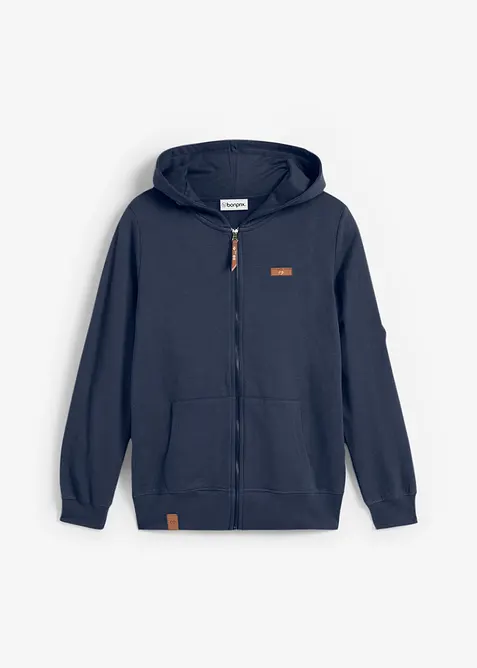 Kapuzen-Sweatjacke aus reiner Baumwolle in blau von vorne - bonprix