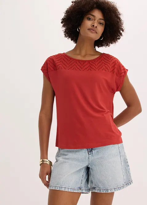 Spitzenshirt aus softer Viskose in rot von vorne (im Anschnitt) - bonprix