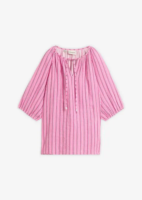 Musselin-Tunikabluse aus reiner Baumwolle in rosa von vorne - bonprix