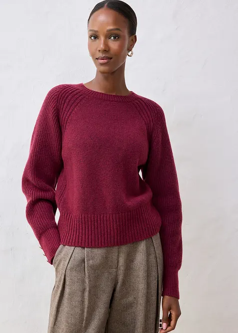 Pullover aus weichem Woll-Mix in rot von vorne (im Anschnitt) - bonprix
