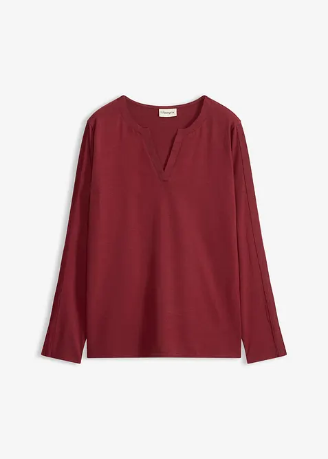 Langarmshirt mit Satinbesatz in rot von vorne - bonprix
