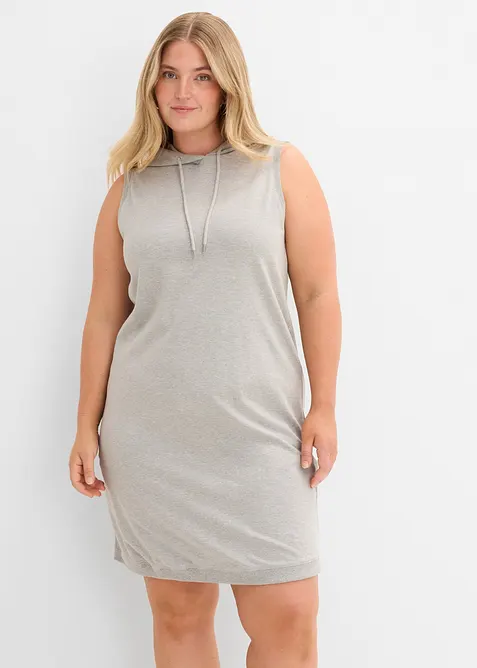 Shirtkleid aus elastischem Baumwoll-Mix in grau von vorne (Totalaufnahme) - bonprix