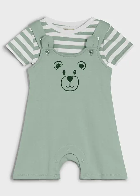 Baby T-Shirt und Latzshorts aus reiner Bio-Baumwolle (2-tlg. Set) in grün von vorne - bonprix
