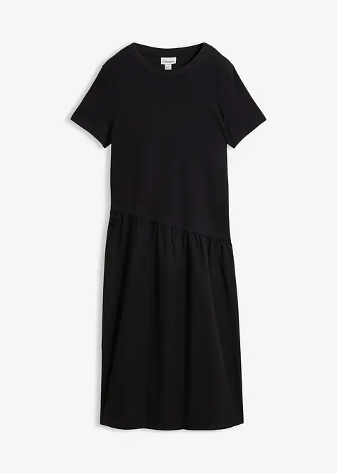 Shirtkleid aus Materialmix in schwarz von vorne - bonprix