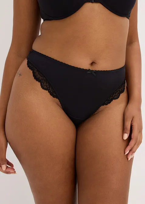 String mit soften Modal (2er-Pack) in schwarz von vorne - bonprix