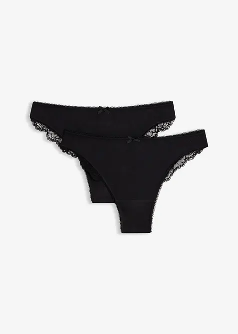 String mit soften Modal (2er-Pack) in schwarz von vorne - bonprix