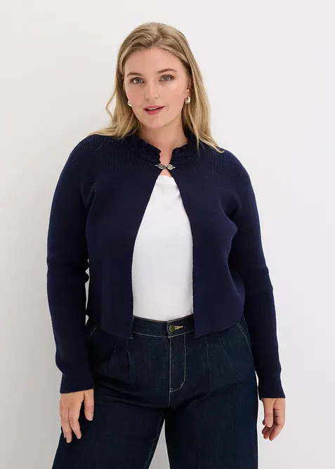 Trachten-Strickjacke in blau von vorne (im Anschnitt) - bonprix