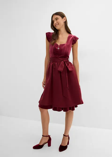 Dirndl und Schürze (2-tlg.Set) in rot im Look von vorne (Totalaufnahme) - bonprix