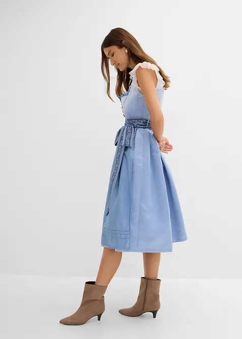 Dirndl mit Samt in Midilänge (2-tlg.Set) in blau im Look von vorne (Totalaufnahme) - bonprix