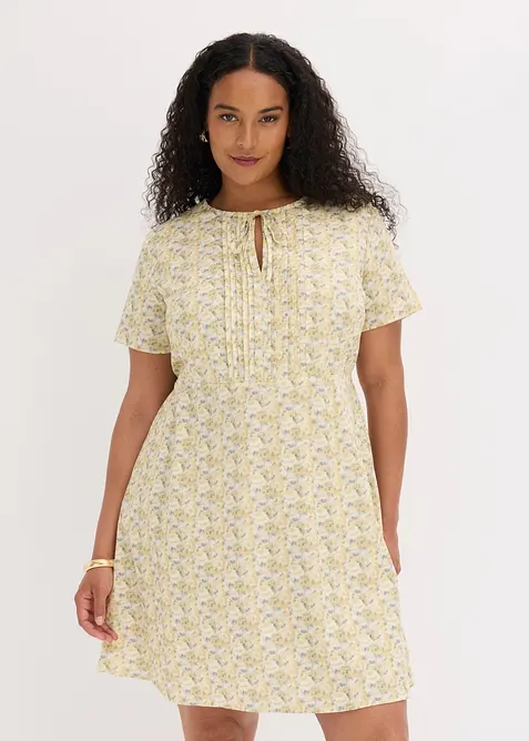 Kurzes Kleid aus leichter Baumwolle in gelb von vorne (Totalaufnahme) - bonprix