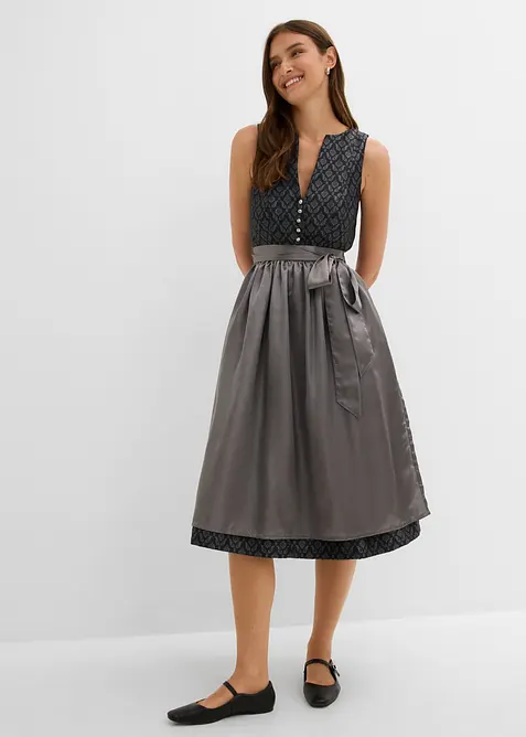 Dirndl mit Schürze (Doppelpack 2-tlg. Set) in grau von vorne (Totalaufnahme) - bonprix